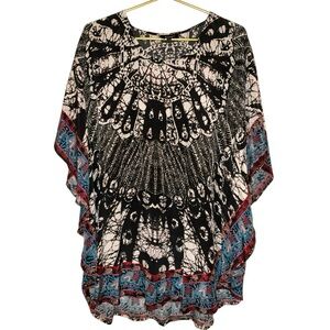 Tolani 100% Silk Elephant Print Caftan Tunic Blouse Gypsy boho lagenlook